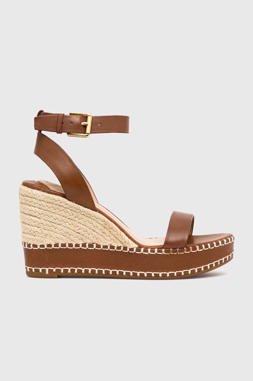 Kožené sandály Lauren Ralph Lauren 802884124002 dámské, hnědá barva, na klínku - hnědá -  Svrše