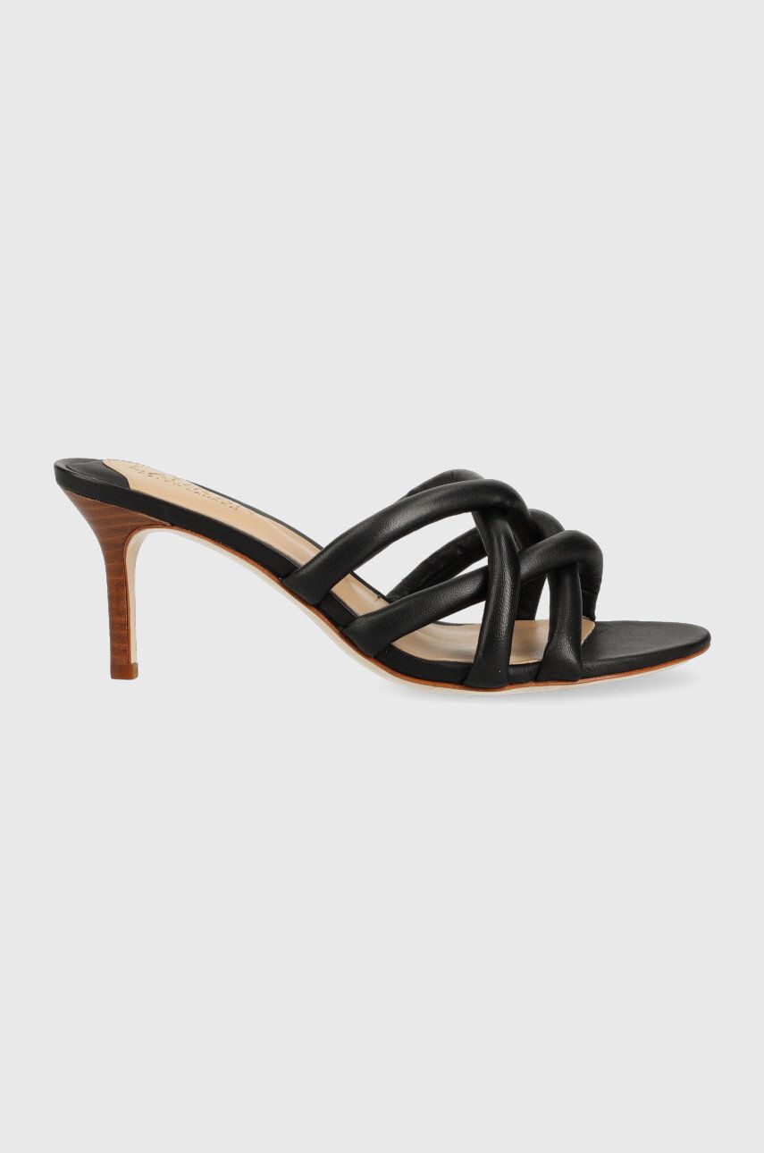 Kožené pantofle Lauren Ralph Lauren 802891403001 dámské, černá barva, na podpatku - černá -  Sv