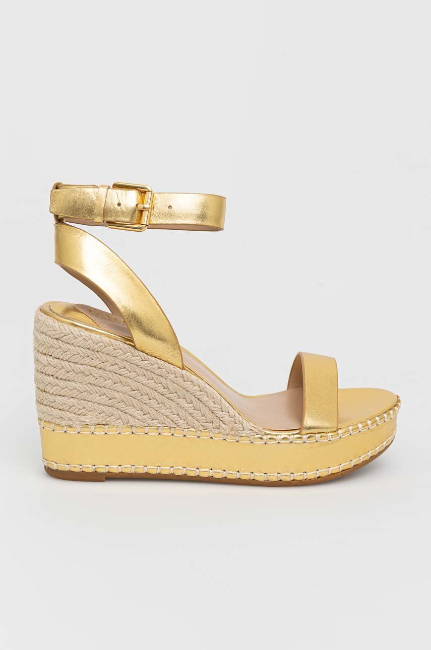 E-shop Kožené sandály Lauren Ralph Lauren 802898505001 dámské, zlatá barva, na klínku