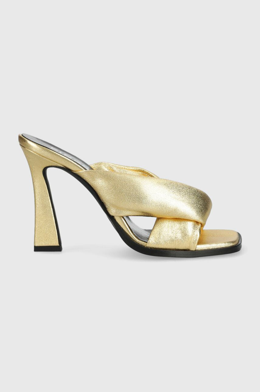 Kožené pantofle Pinko Corinne dámské, zlatá barva, na podpatku - zlatá -  Svršek: Přírodní kůže