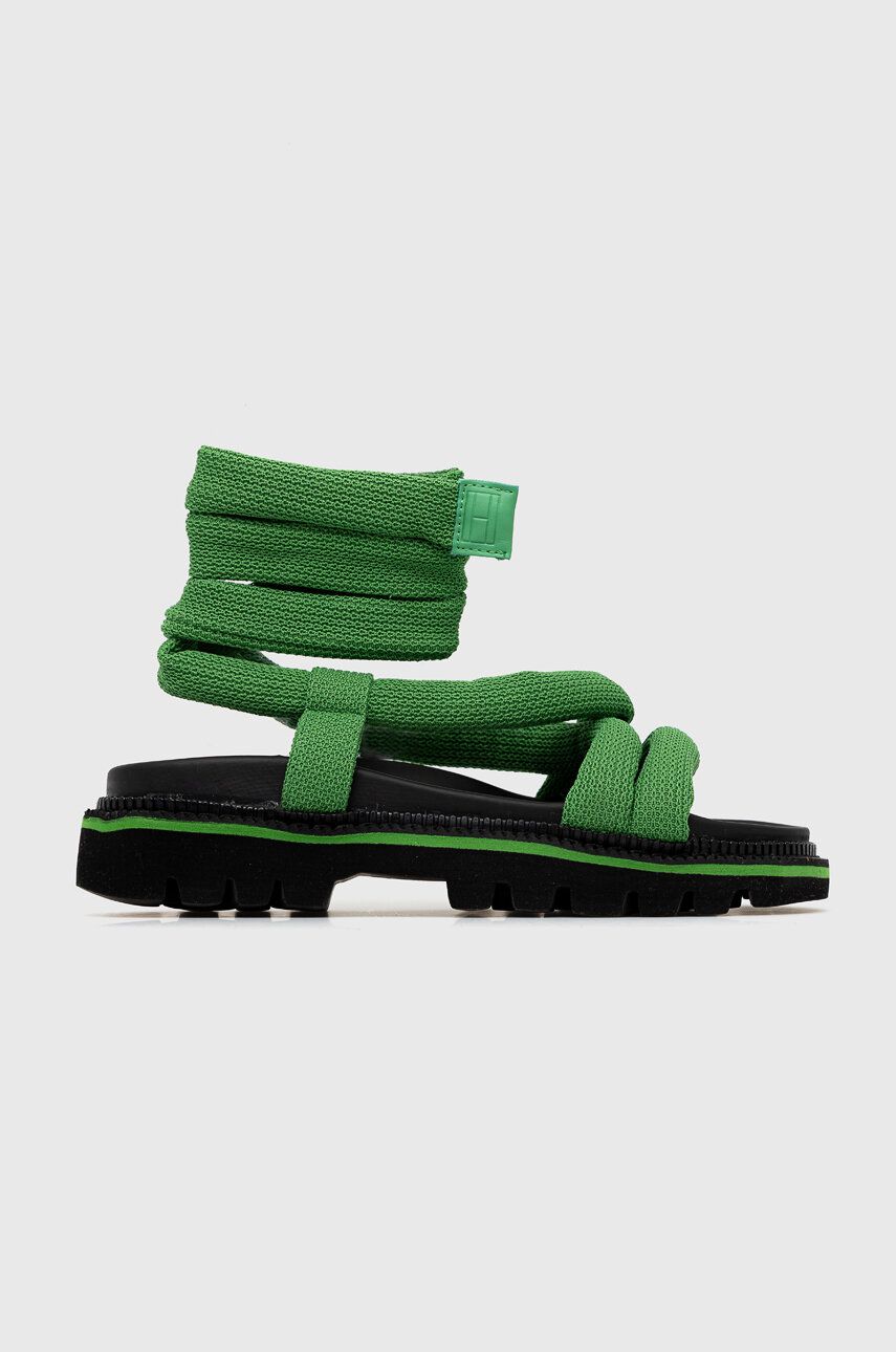 Sandály Tommy Jeans CHUNKY SANDAL dámské, zelená barva, na platformě, EN0EN02073 - zelená -  Sv