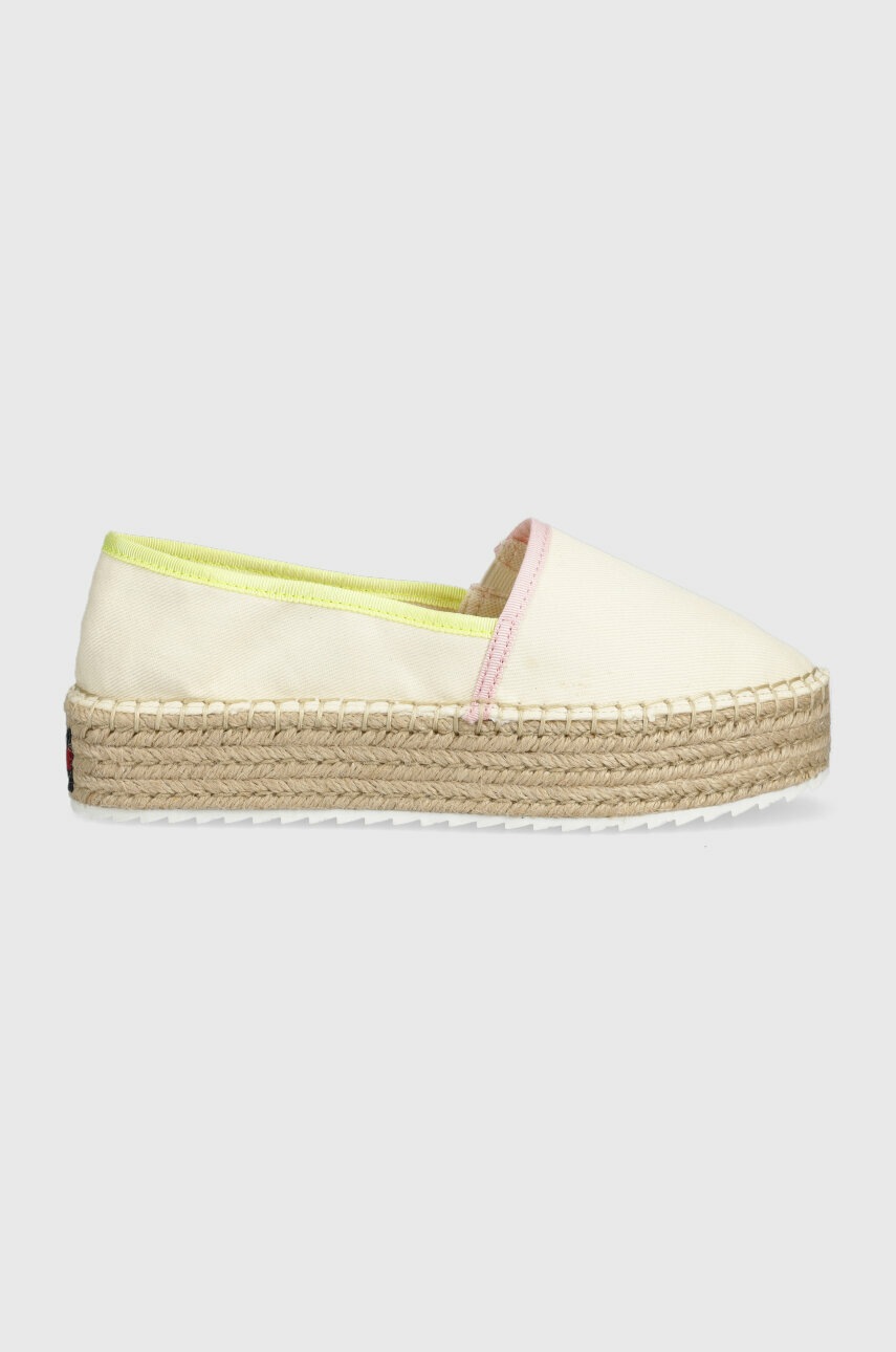 Levně Espadrilky Tommy Jeans FLATFORM ESPADRILLE béžová barva, na platformě, EN0EN02078