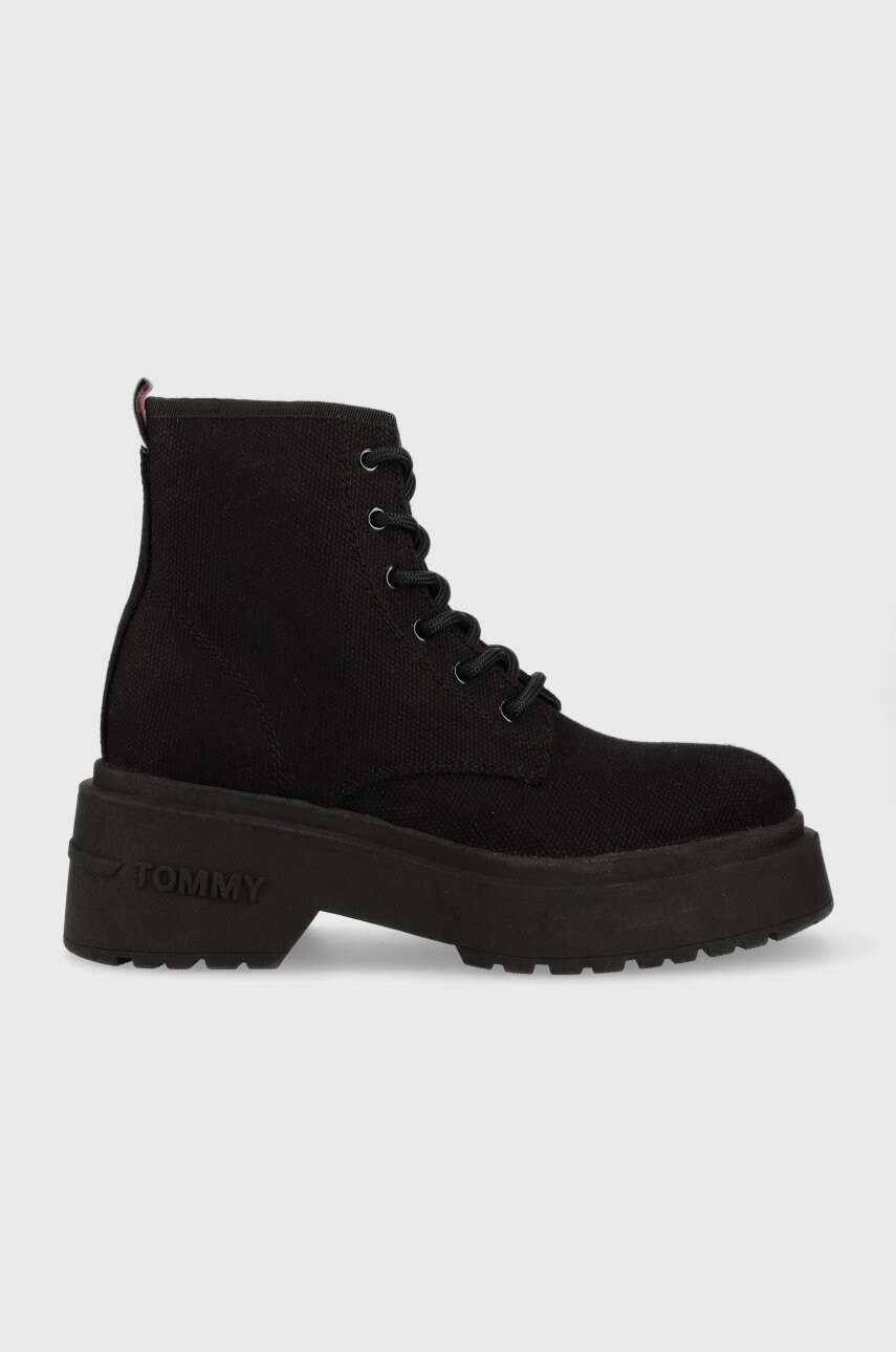 Tommy Jeans Ghete Lace Up Festiv Boots Femei, Culoarea Negru, En0en02133