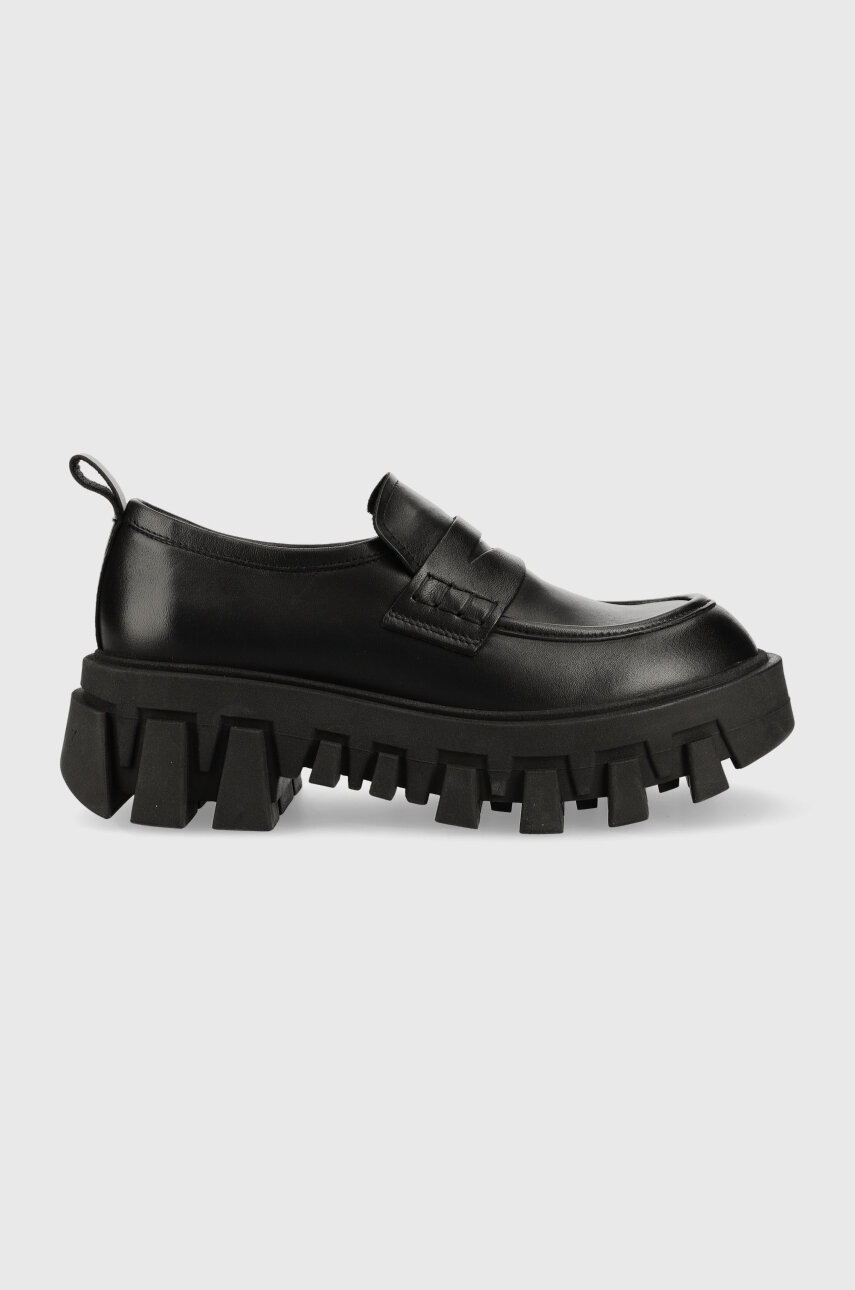 Tommy Jeans mocasini de piele CHUNKY LOAFER LTHER femei, culoarea negru, cu platforma, EN0EN02177