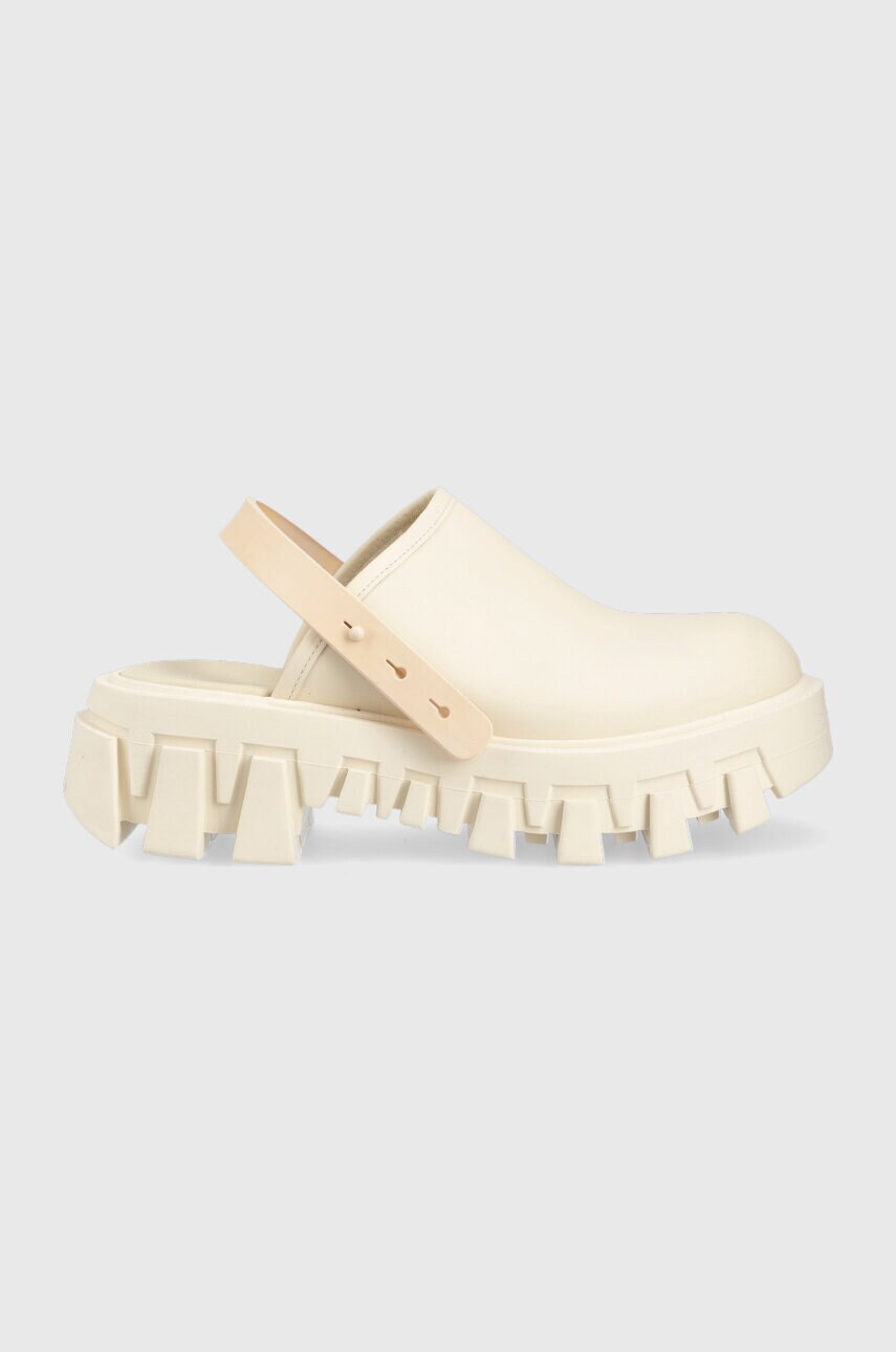 Tommy jeans slapi de piele chunky mule leather femei, culoarea bej, cu platforma, en0en02180