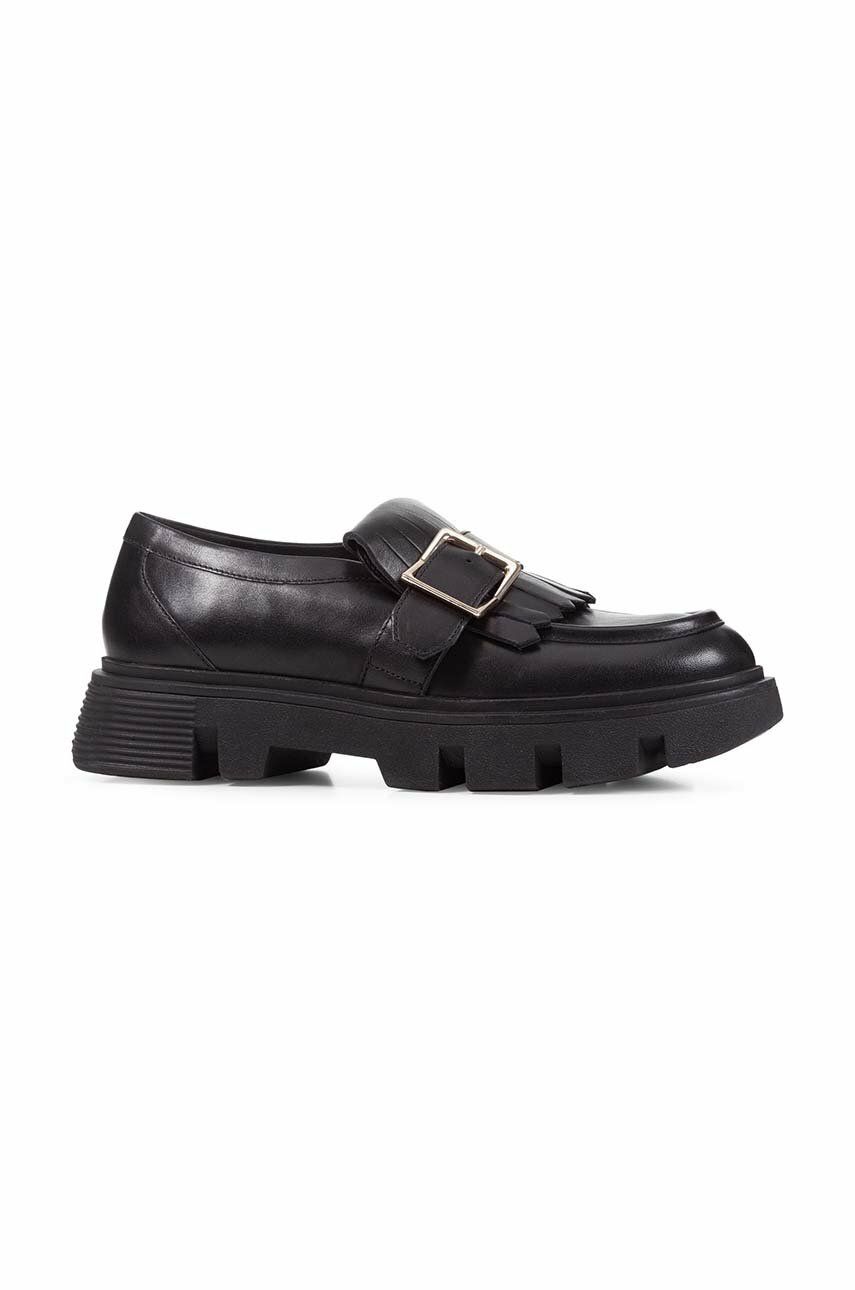 Geox mocasini de piele D VILDE femei, culoarea negru, cu toc plat, D26UAN 00085 C9999