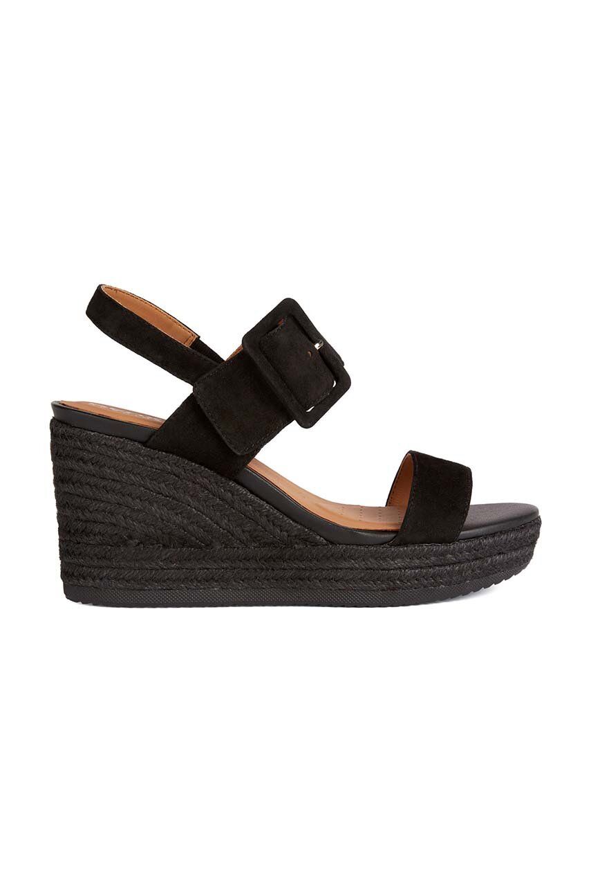 Semišové sandály Geox D PONZA dámské, černá barva, na klínku, D35GVB 00021 C9999 - černá -  Svr