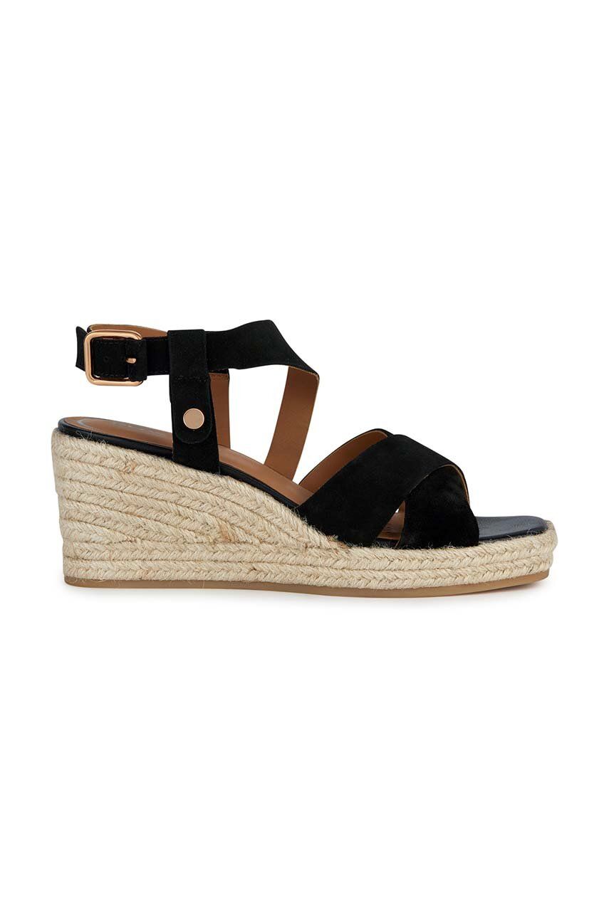 E-shop Semišové sandály Geox D PANAREA dámské, černá barva, na klínku, D35UYB 00022 C9999