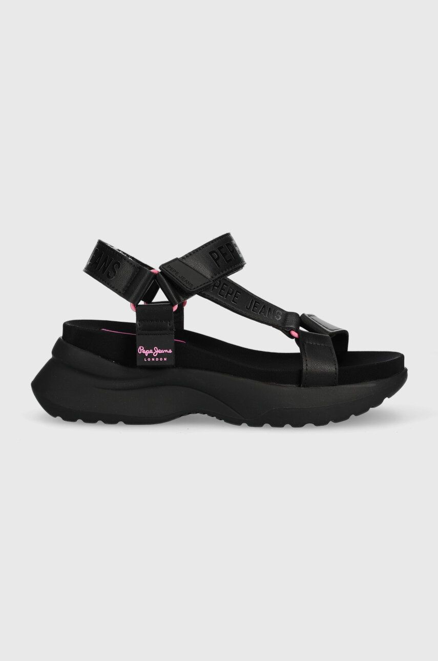 Pepe Jeans sandale VENUS femei, culoarea negru, cu platforma, PLS90571