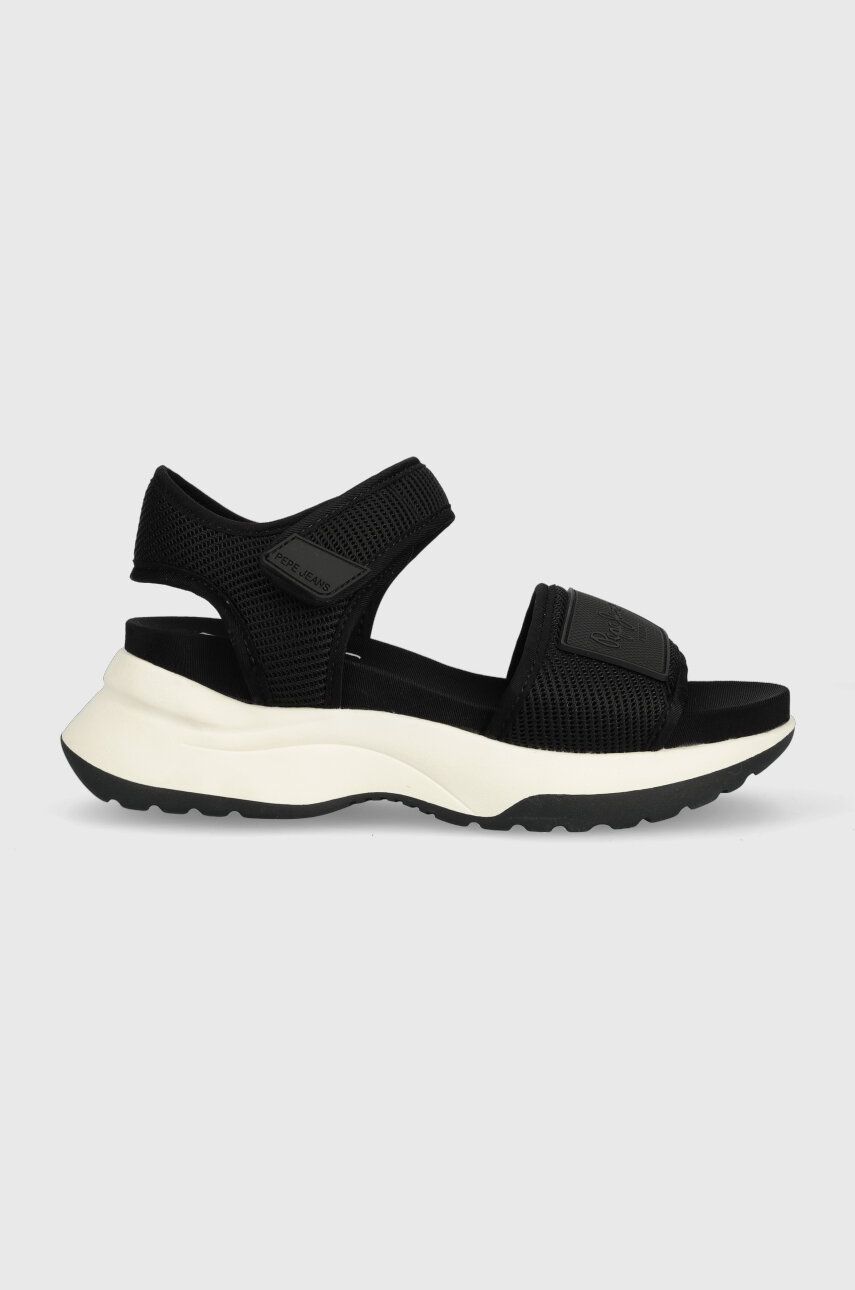 Sandály Pepe Jeans VENUS dámské, černá barva, na platformě, PLS90572 - černá -  Svršek: Textiln