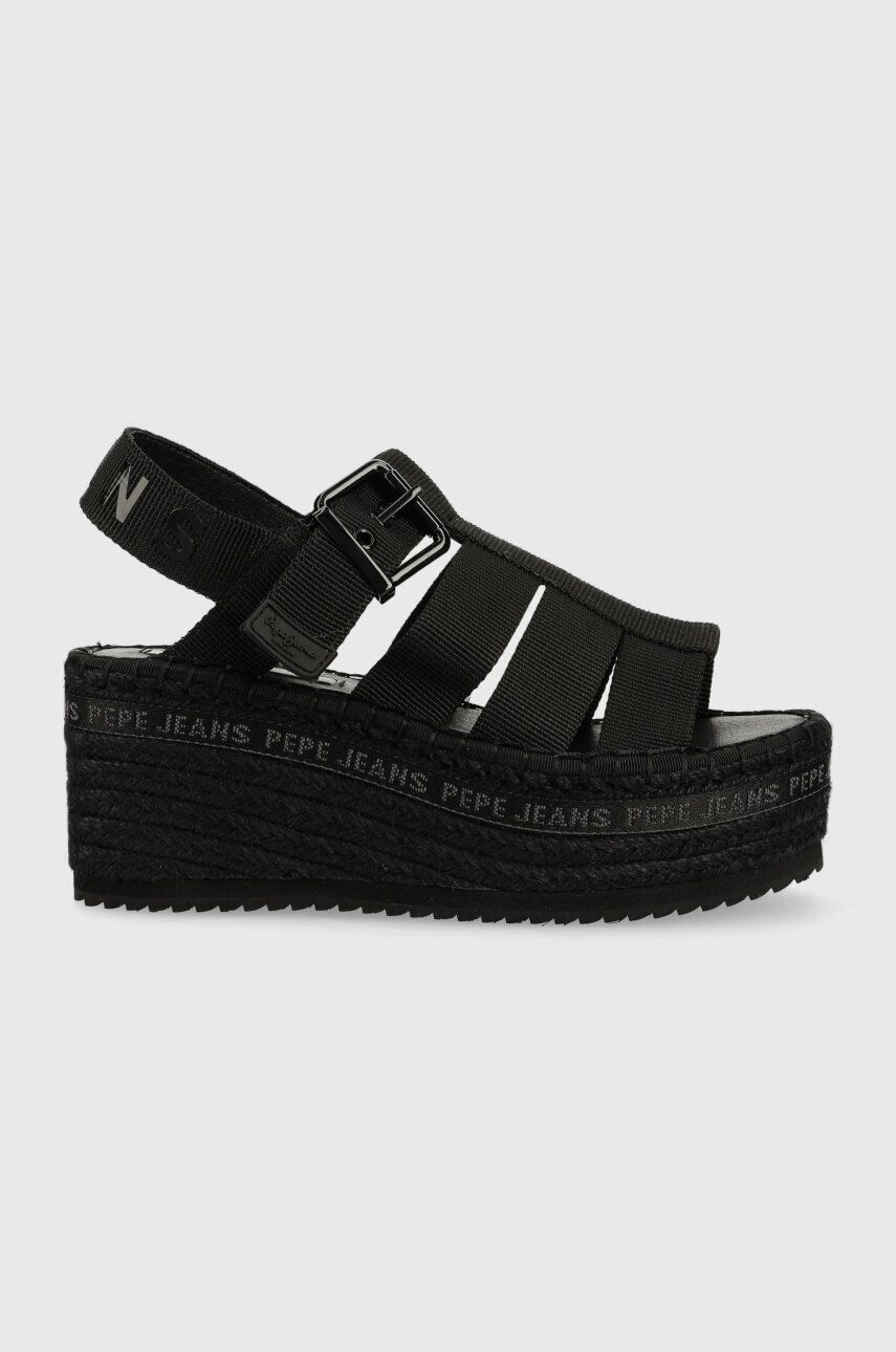 Sandály Pepe Jeans WITNEY dámské, černá barva, na klínku, PLS90577 - černá -  Svršek: Textilní 