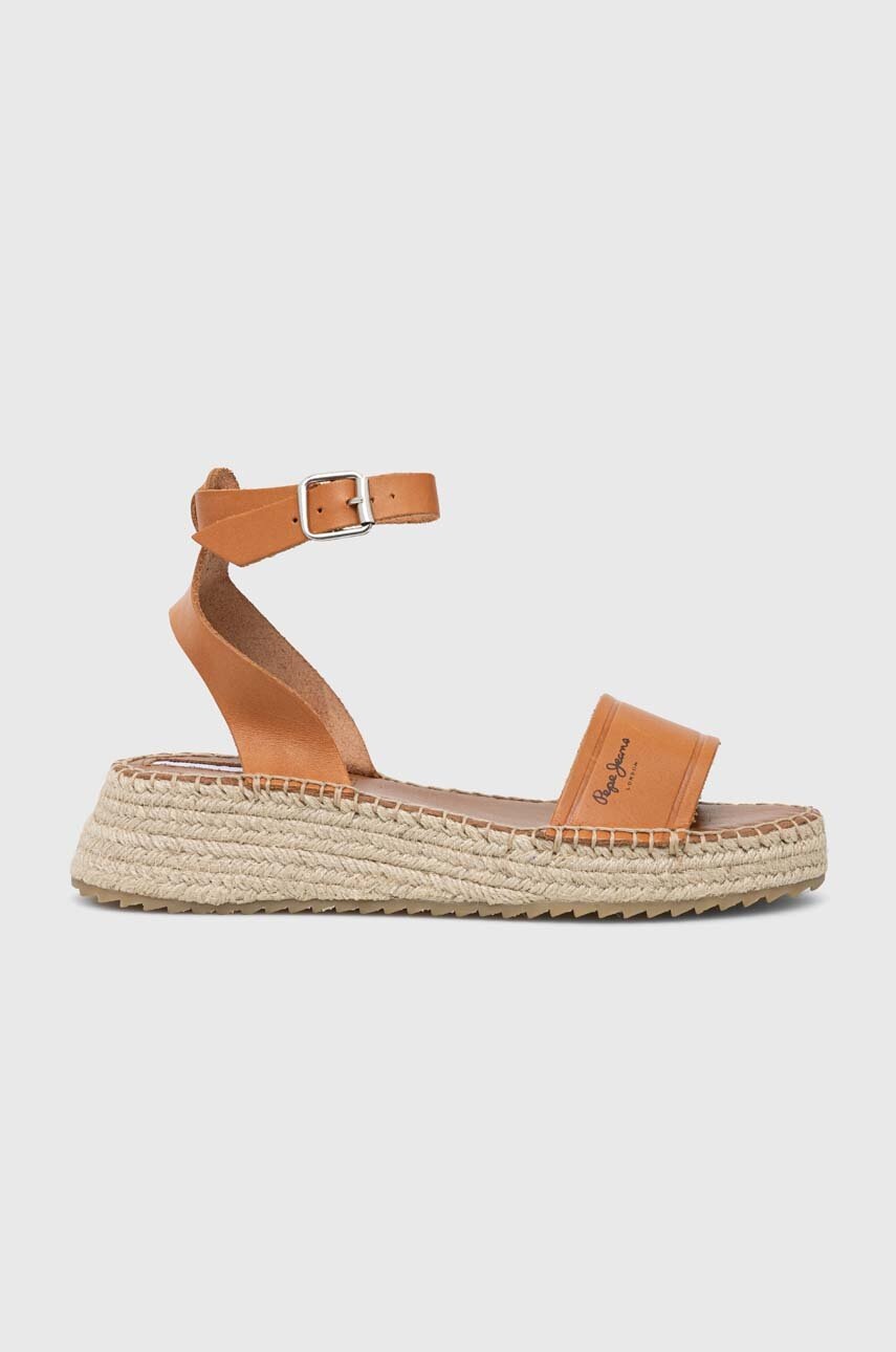 

Кожаные сандалии Pepe Jeans KATE женские цвет коричневый на платформе PLS90591