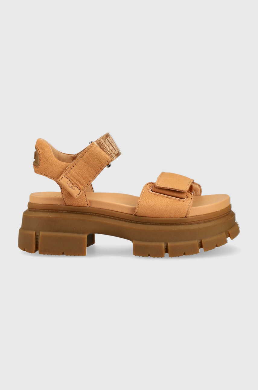 

Кожаные сандалии UGG Ashton Ankle женские цвет коричневый на платформе 1136764