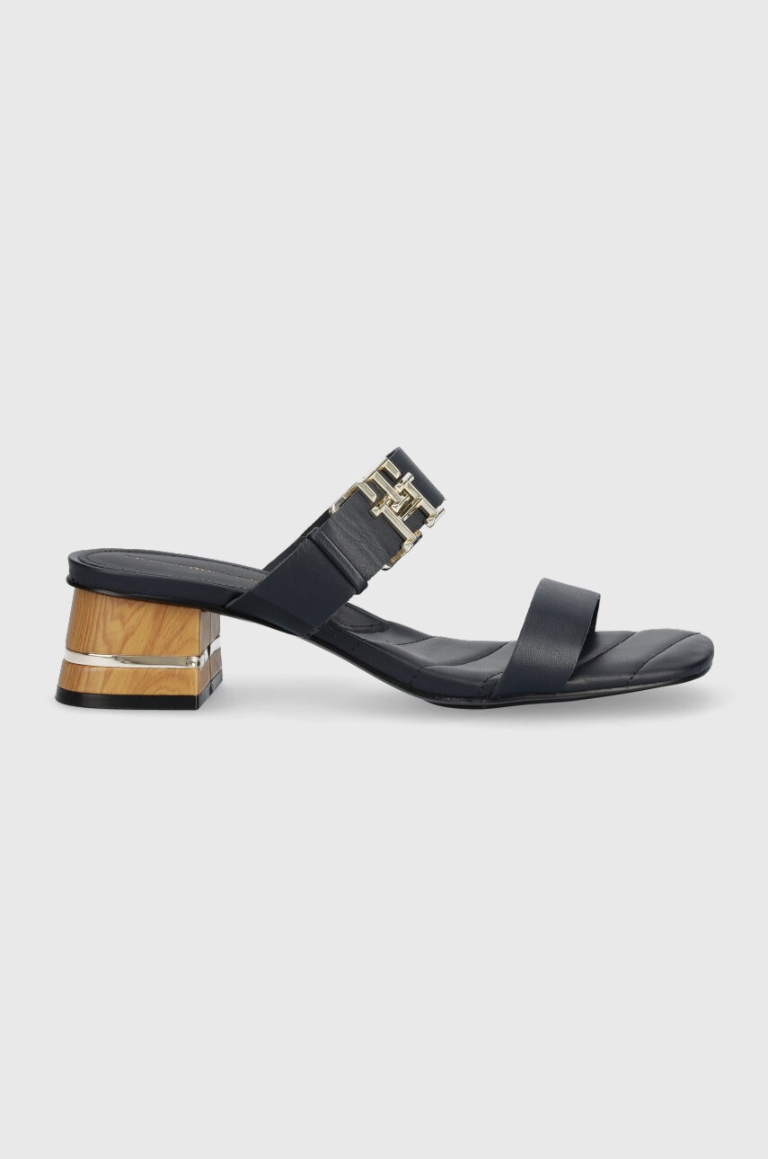 

Кожаные шлепанцы Tommy Hilfiger HARDWARE BLOCK MID HEEL Женские цвет синий каблук кирпичик