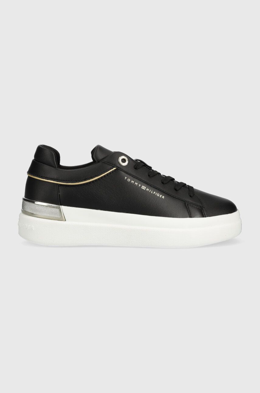 Kožené sneakers boty Tommy Hilfiger LUX METALLIC CUPSOLE SNEAKER černá barva, FW0FW07030 - černá - 