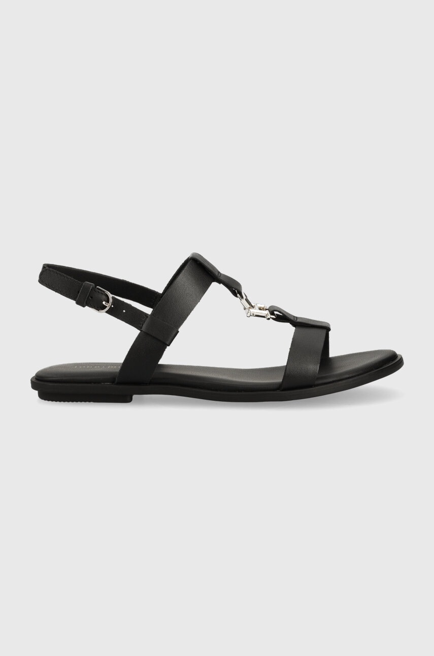 

Шкіряні сандалі Tommy Hilfiger TH FLAT SANDAL жіночі колір чорний