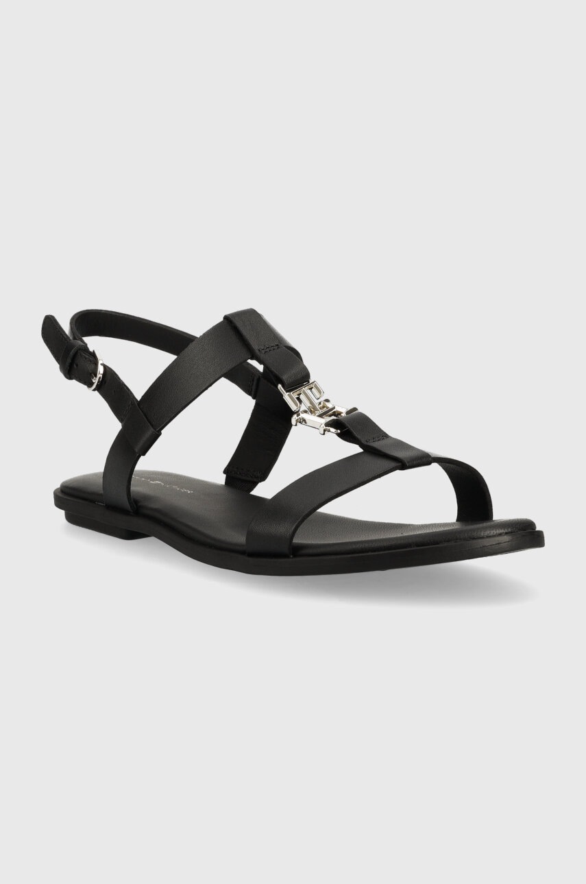

Шкіряні сандалі Tommy Hilfiger TH FLAT SANDAL жіночі колір чорний