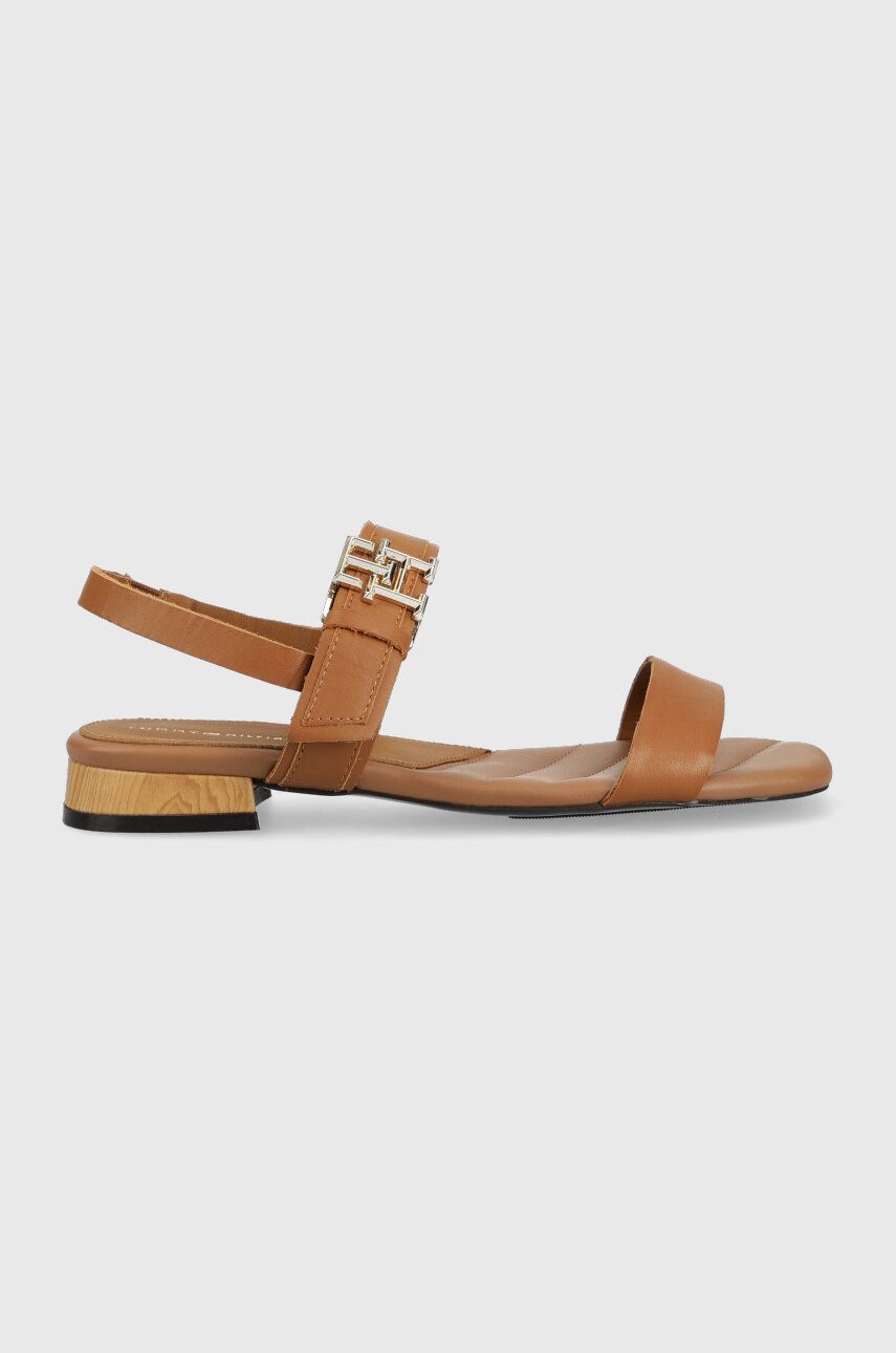 Kožené sandály Tommy Hilfiger HARDWARE FLAT SANDAL dámské, hnědá barva, FW0FW07094 - hnědá -  S