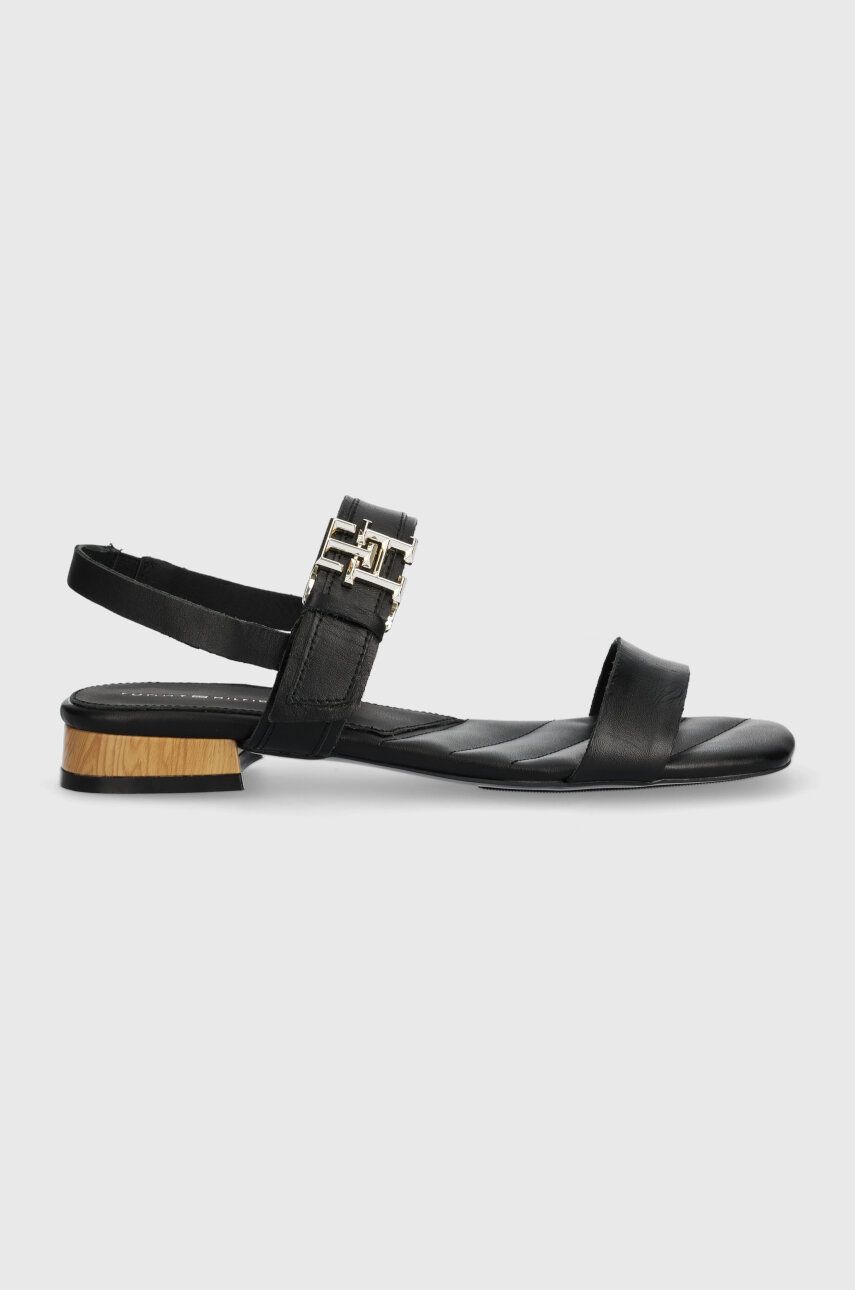 Kožené sandály Tommy Hilfiger HARDWARE FLAT SANDAL dámské, černá barva, FW0FW07094 - černá -  S
