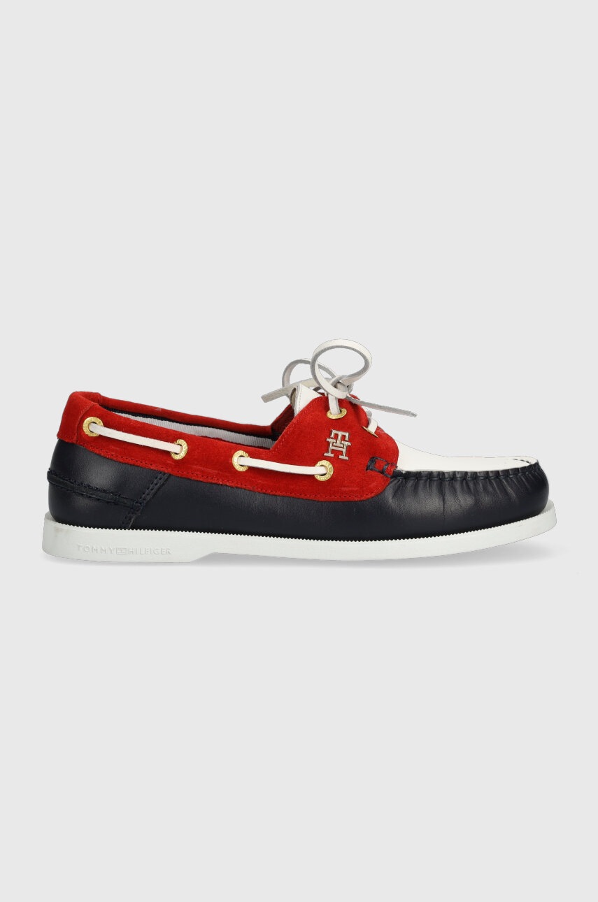 

Кожаные мокасины Tommy Hilfiger TH BOAT SHOE RWB женские цвет красный на плоском ходу FW0FW07169