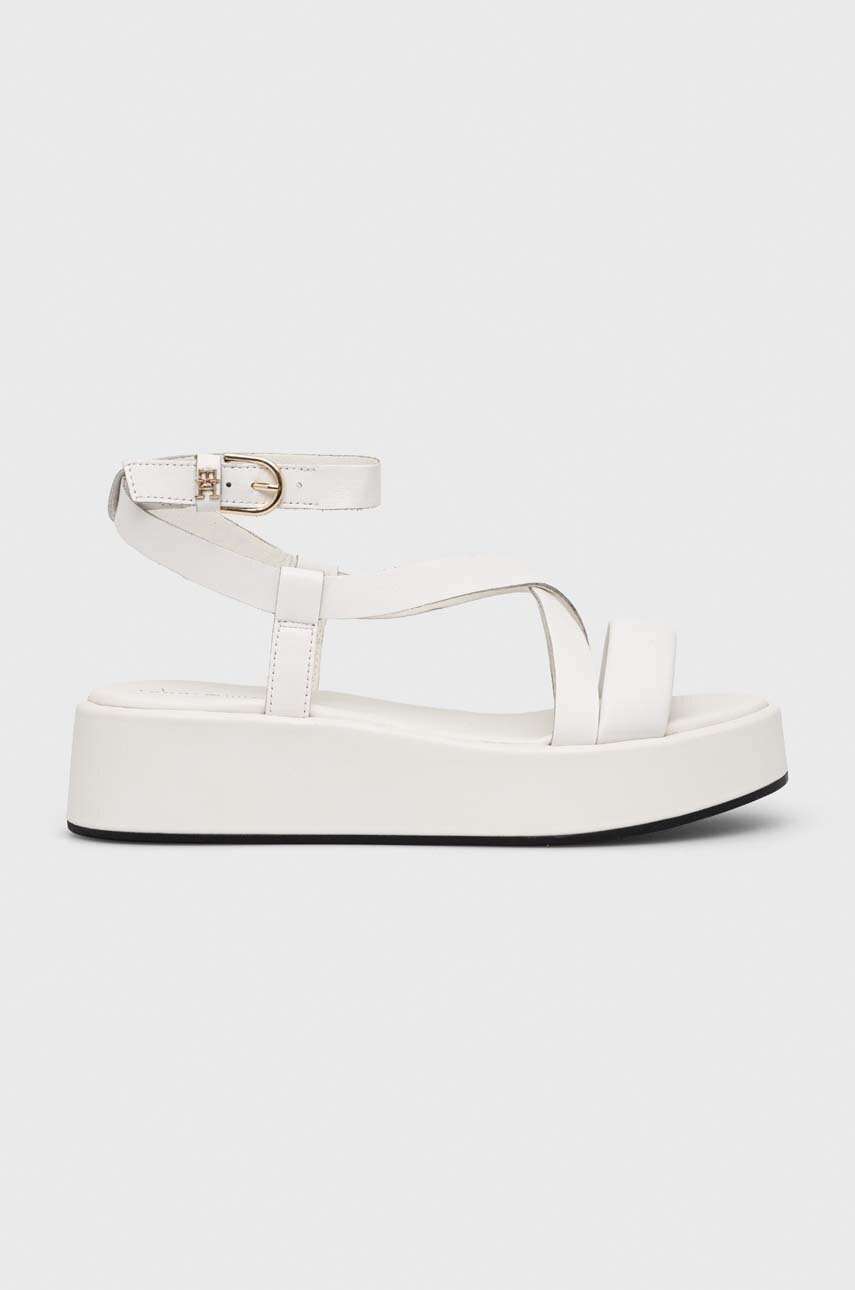 

Кожаные сандалии Tommy Hilfiger NEW FLATFORM STRAP женские цвет белый на платформе