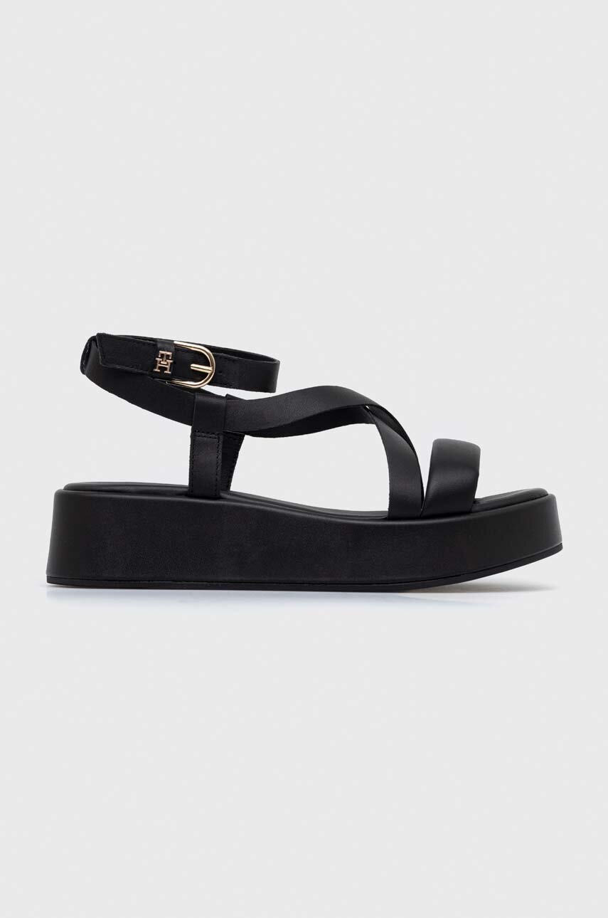 

Кожаные сандалии Tommy Hilfiger NEW FLATFORM STRAP женские цвет чёрный на платформе
