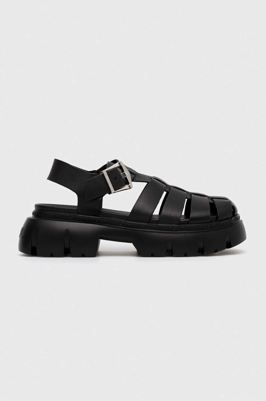 Karl Lagerfeld sandale de piele SUN TREKKA femei, culoarea negru, cu platforma, KL83525