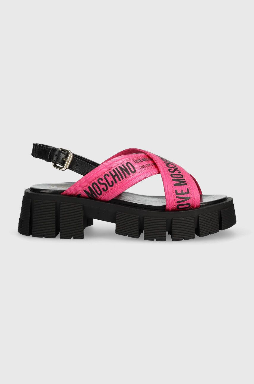 Sandály Love Moschino dámské, růžová barva, na platformě, JA16186G0GIX261A - růžová -  Svršek: 