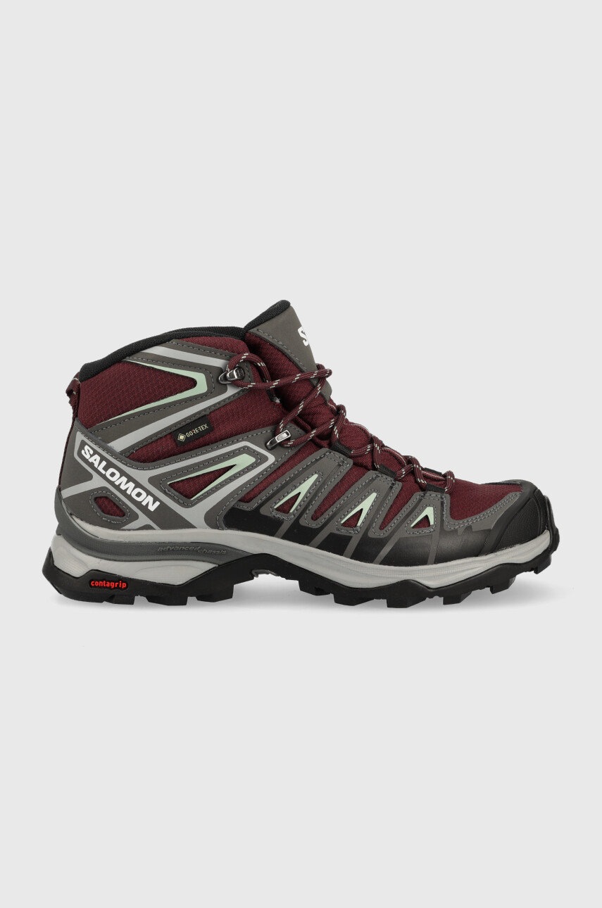 Salomon Pantofi X Ultra Pioneer Mid Gtx Femei, Culoarea Bordo