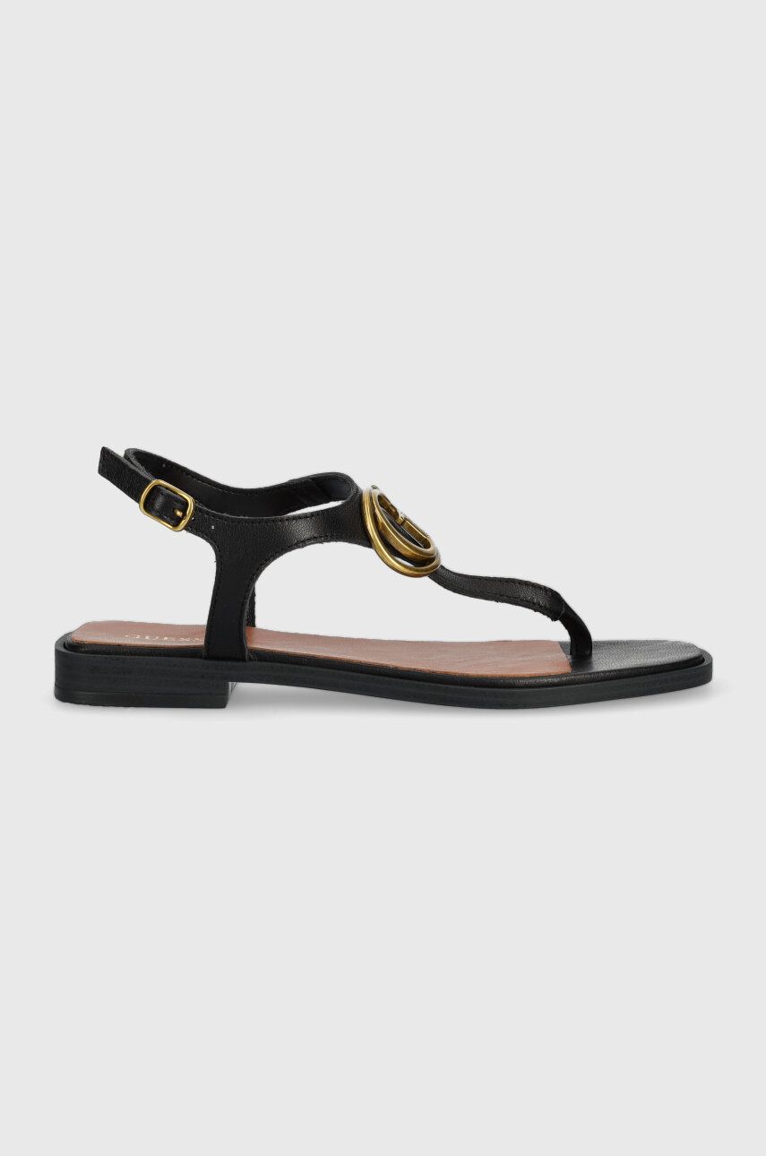 Levně Kožené sandály Guess MIRY dámské, černá barva, FL6MRY LEA21