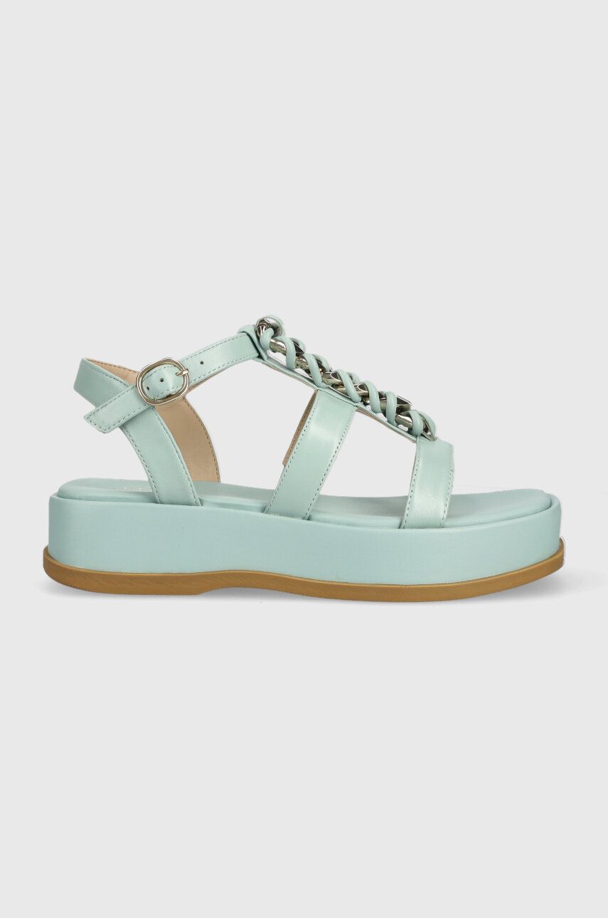 Kožené sandály Guess VADIKA dámské, tyrkysová barva, na platformě, FL6VAD LEA03 - tyrkysová -  