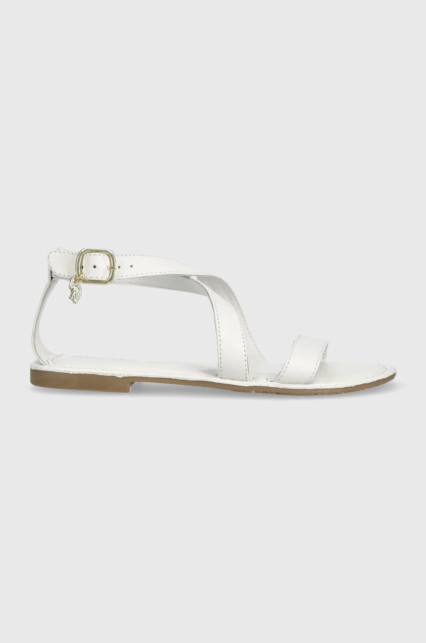 U.S. Polo Assn. sandale de piele LINDA femei, culoarea alb, LINDA001D alb