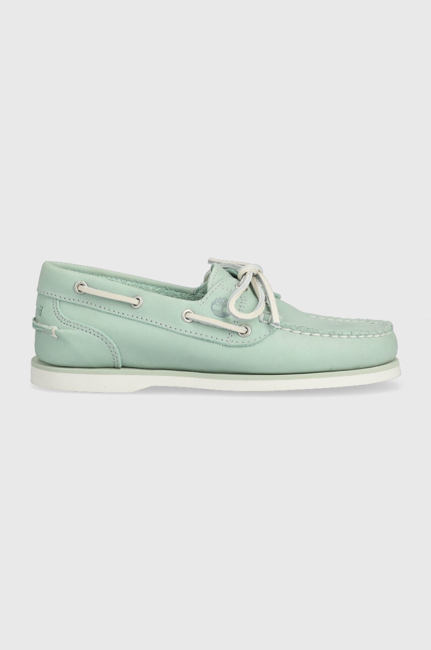 Timberland mocasini din piele intoarsa Classic Boat femei, culoarea verde, cu toc plat, TB0A2N83D801