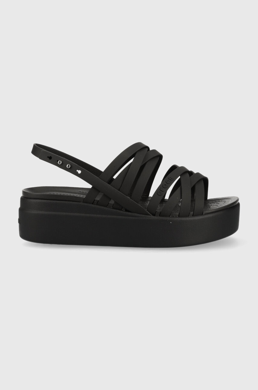 Crocs Sandale Brooklyn Strappy Low Wedge Femei, Culoarea Negru, Cu Platforma, 206751