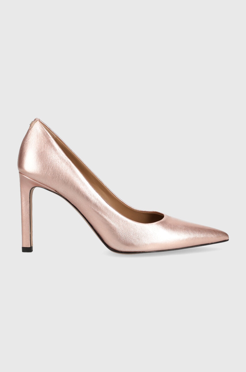 Boss pantofi cu toc jane din piele culoarea auriu, 50492167