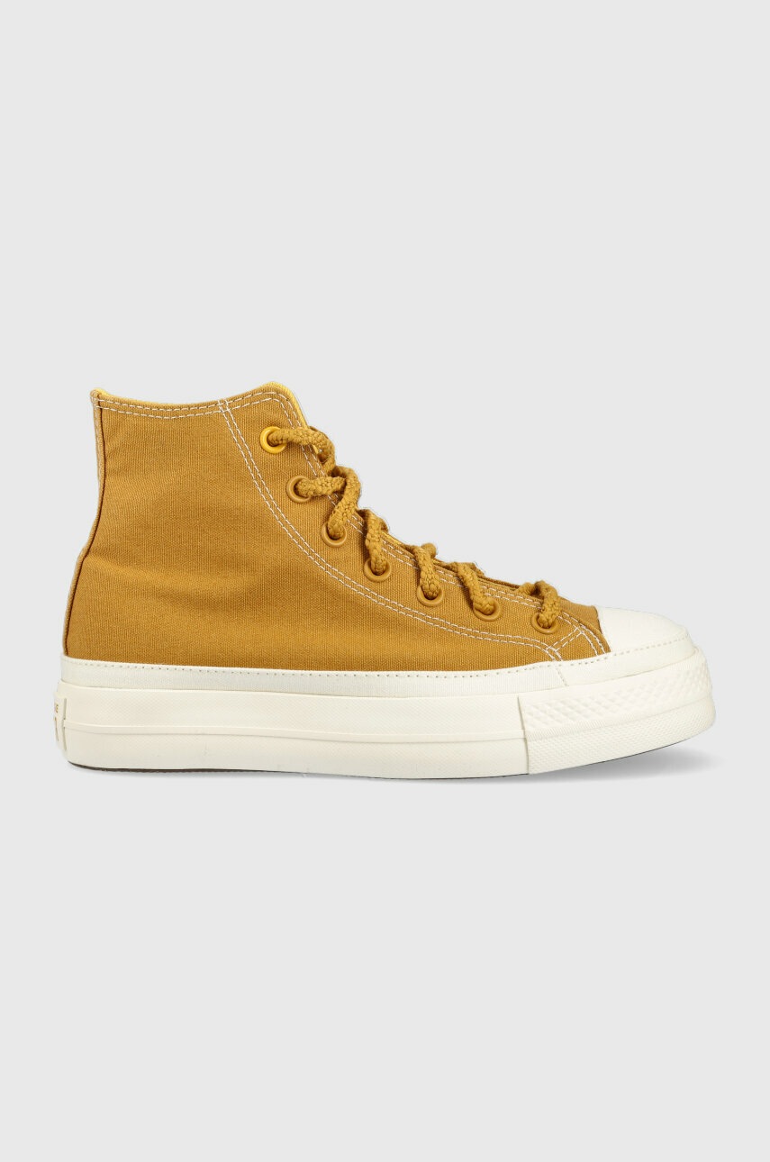 Converse tenisi Chuck Taylor All Star Lift HI femei, culoarea galben, A04363C