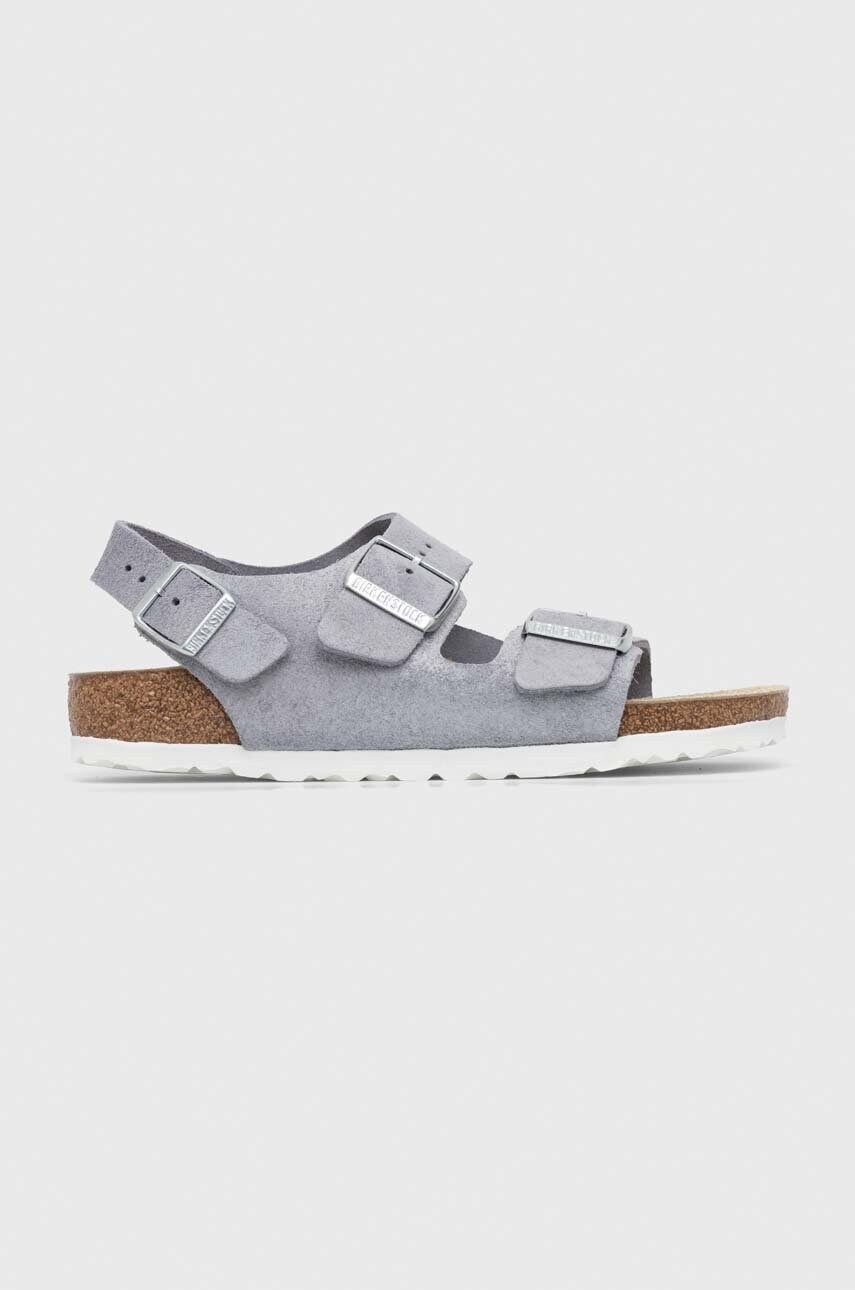 

Замшеві сандалі Birkenstock Milano Suede жіночі колір срібний 1024233
