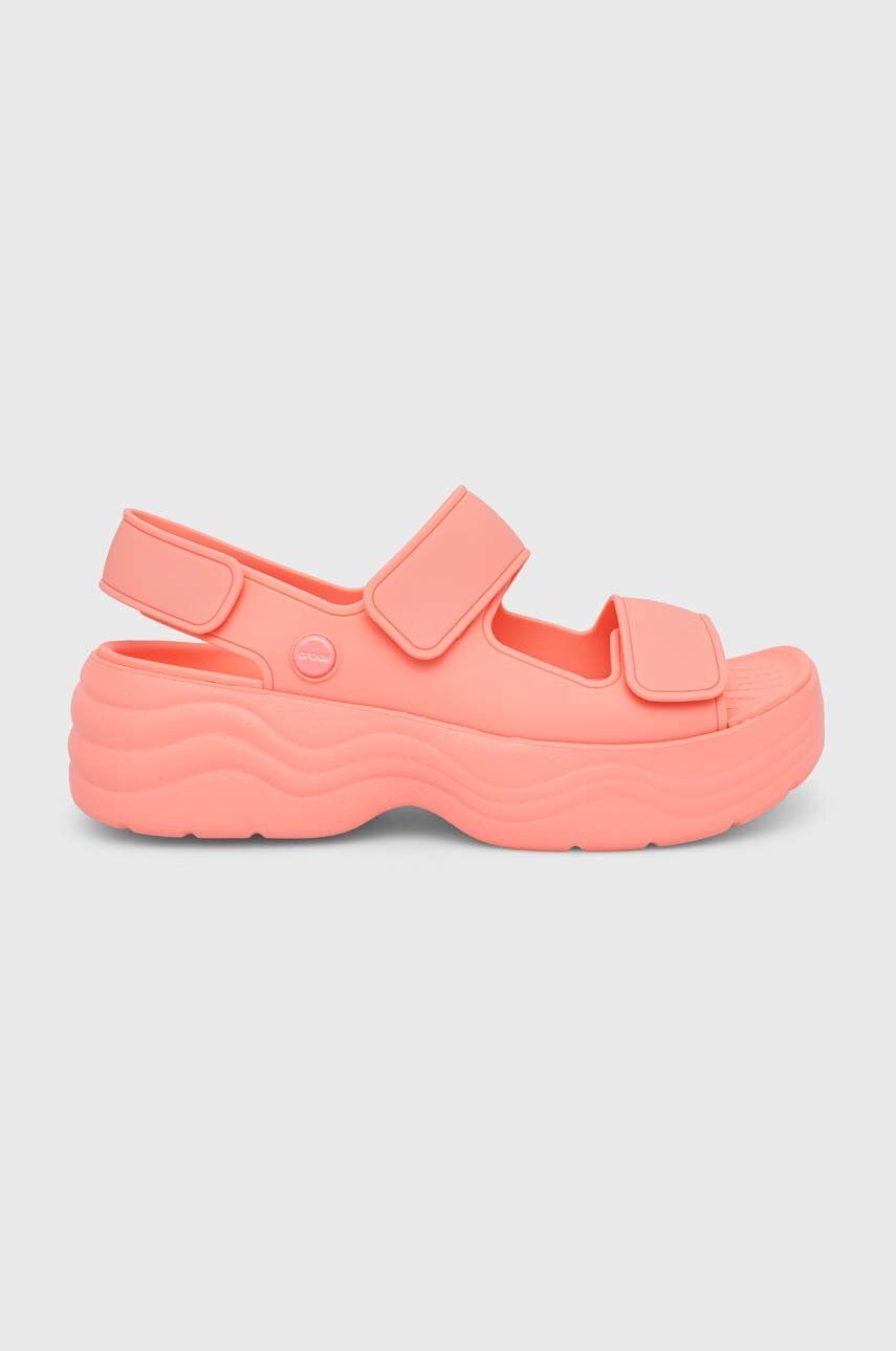 Crocs sandale Skyline Slide femei, culoarea portocaliu, cu platforma, 208183
