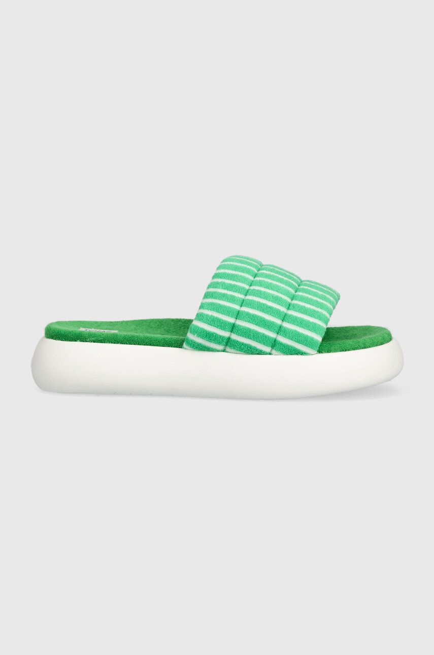Pantofle Toms Alpargata Mallow Slide dámské, zelená barva, na platformě, 10019721