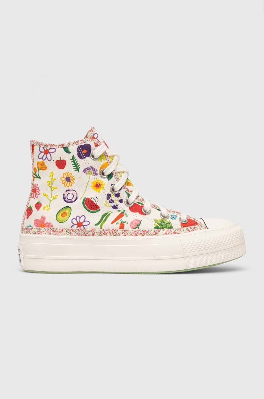 Converse tenisi Chuck Taylor All Star Lift HI femei, culoarea alb, A06063C