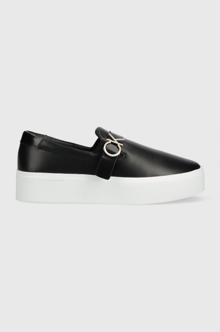 

Кожени кецове Calvin Klein FLATFORM CUP SLIP ON в черно HW0HW01516, Черен