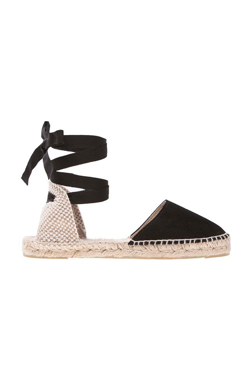 Manebi Espadrile Din Piele Intoarsa Flat Valenciana Espadrilles Culoarea Negru, K 1.0 P0