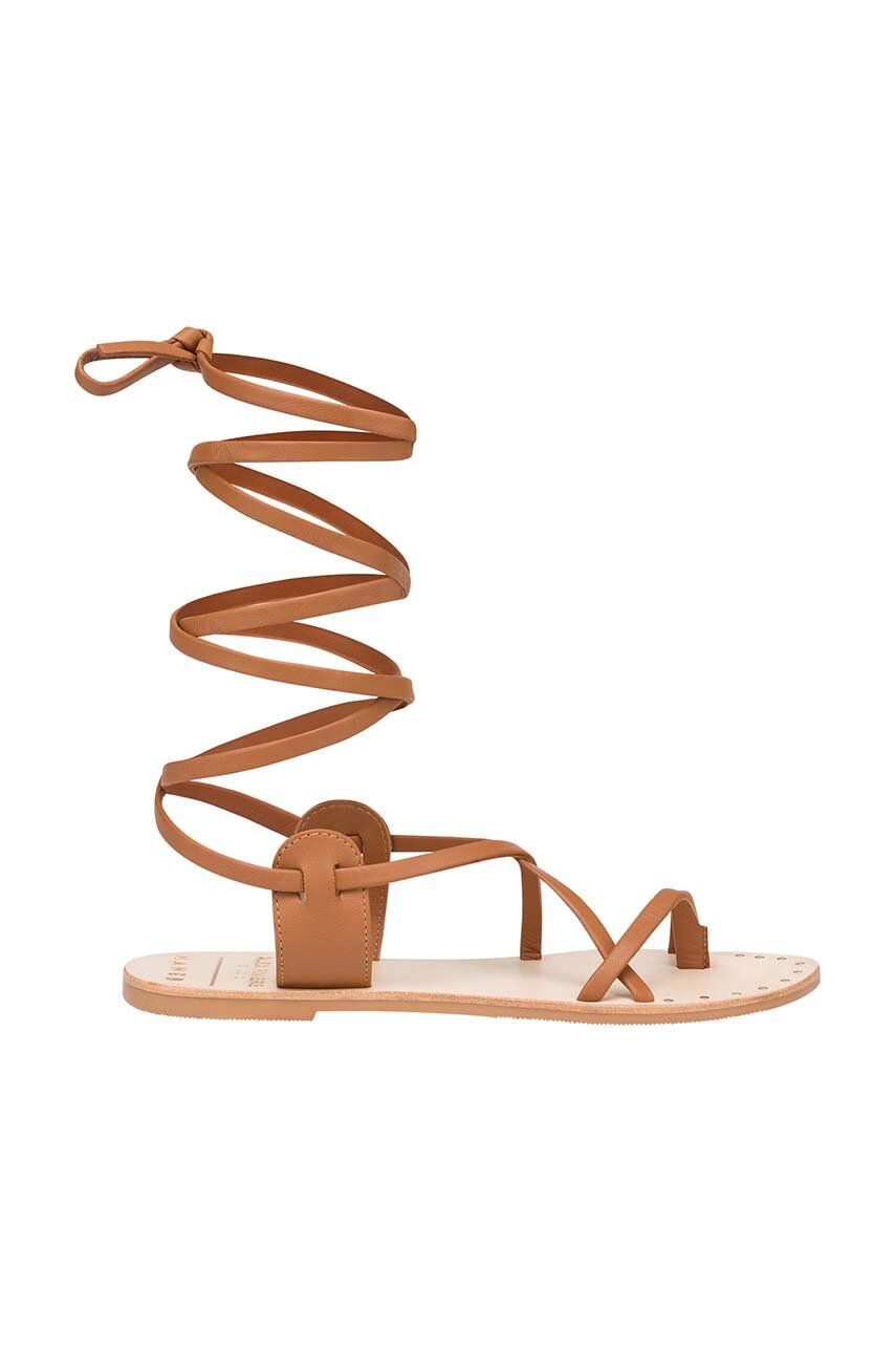 Manebi sandale de piele Tie-Up Leather Sandals femei, culoarea maro, L 7.1 Y0 answear.ro Papuci şi sandale