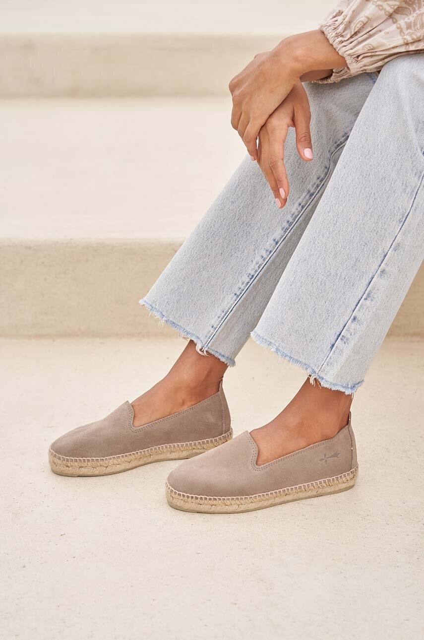 Manebi Espadrile Din Piele Intoarsa Flat Espadrilles Culoarea Maro, W 1.9 N0