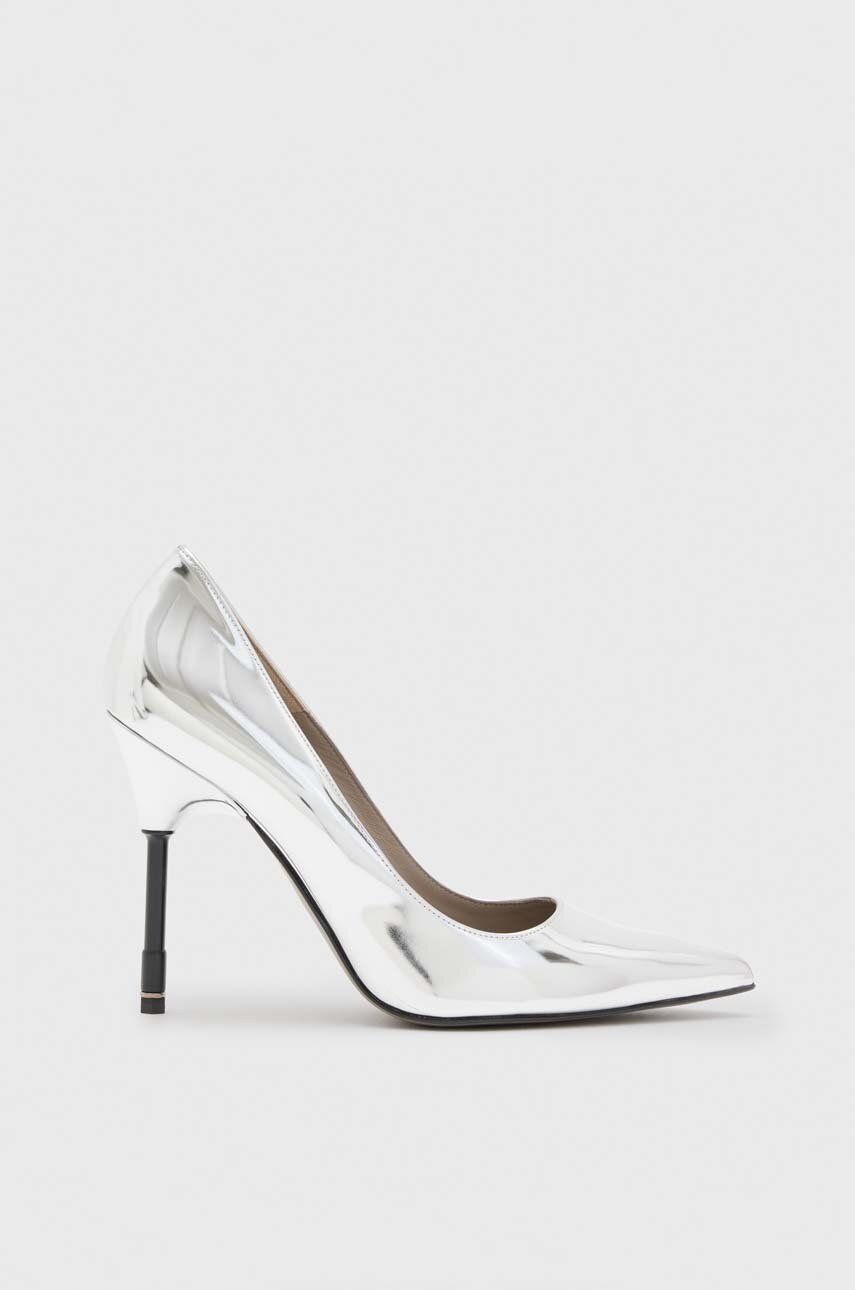 AllSaints stilettos de piele culoarea argintiu, Nova