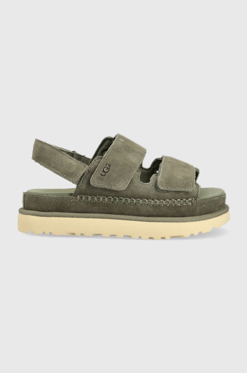 Ugg Sandale Din Piele Intoarsa Goldenstar Femei, Culoarea Verde, Cu Platforma, 1141493