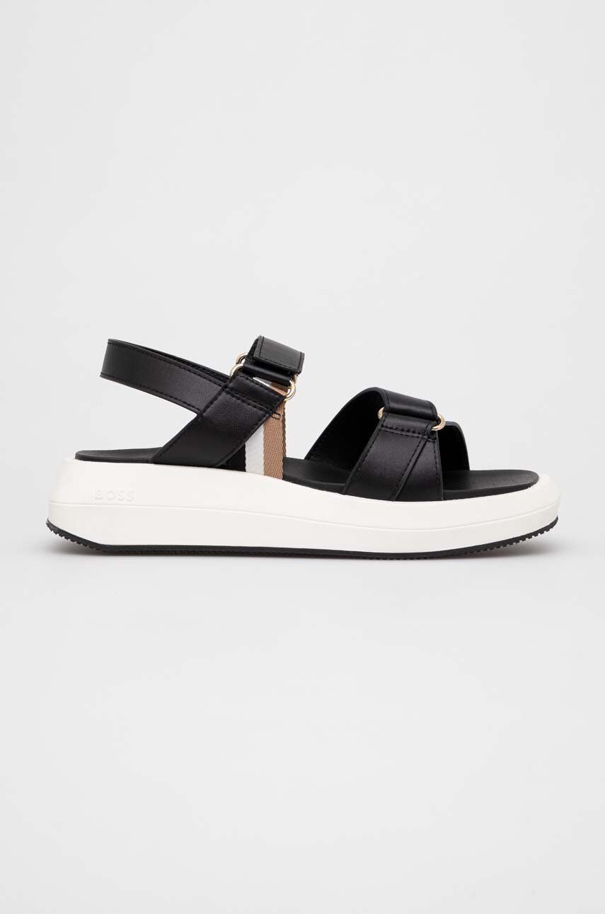 Sandály BOSS Jess Sandal-FL dámské, černá barva, na platformě, 50493086