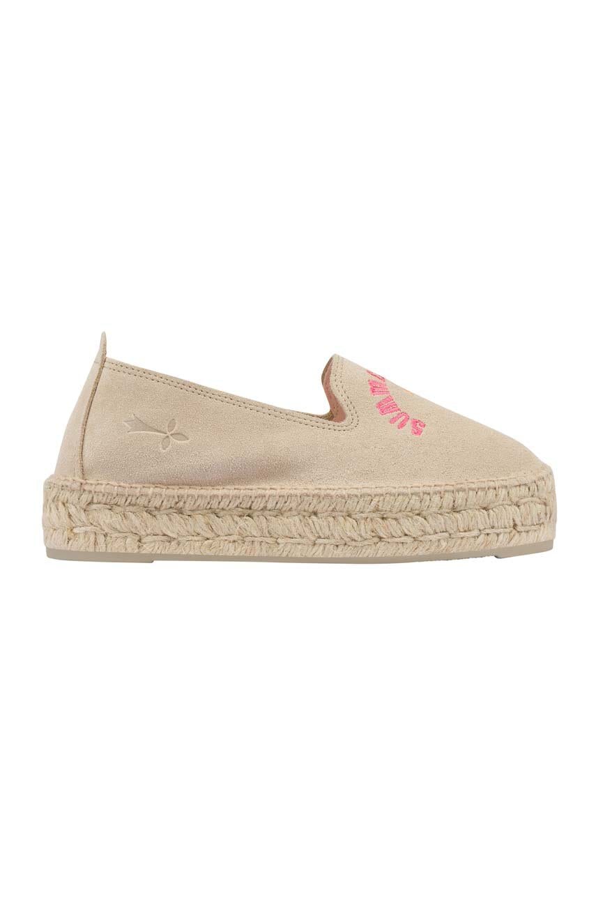 Manebi Espadrile Din Piele Intoarsa Culoarea Bej, Cu Platforma