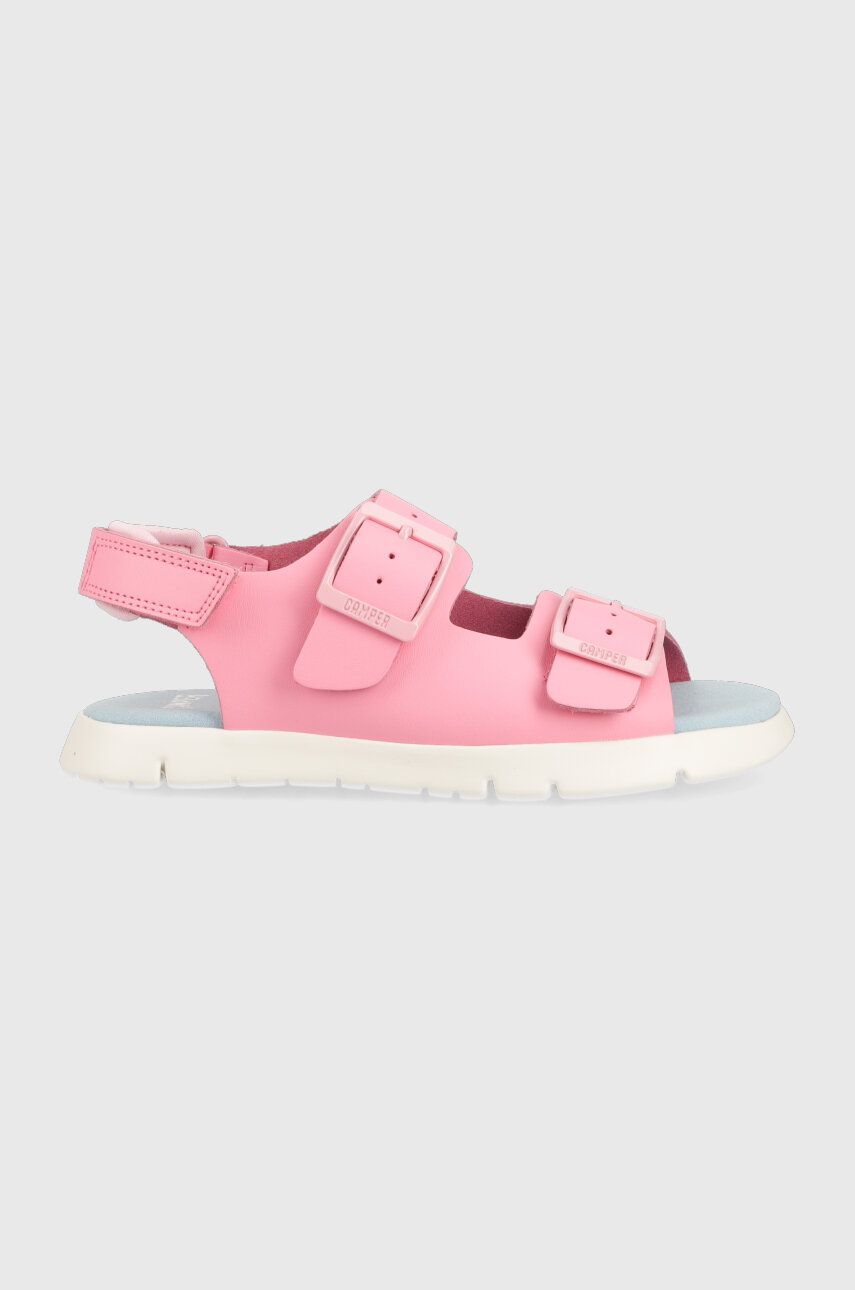 Levně Dětské kožené sandály Camper Oruga růžová barva