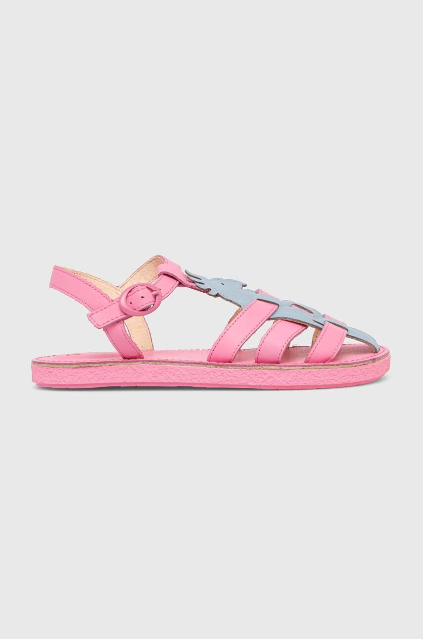 Levně Dětské kožené sandály Camper růžová barva